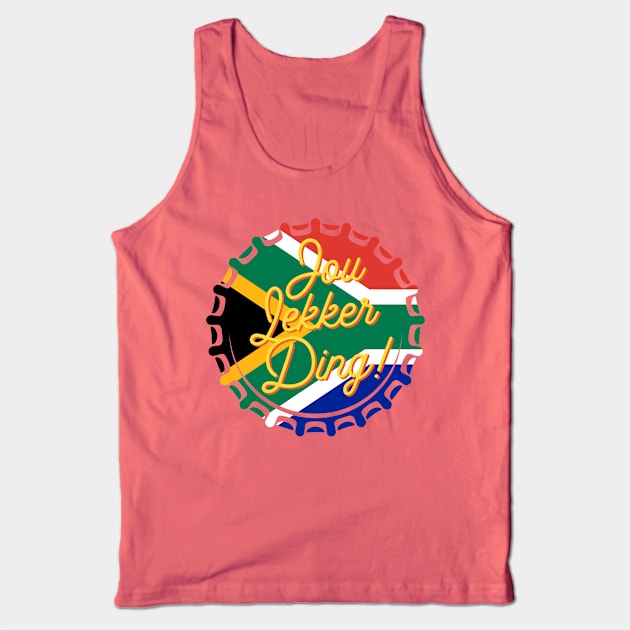 Jou Lekker Ding T-Shirt | Funny Bottle Cap South African Flag | Afrikaans Phrase | Ons Gaan Nou Braai Tank Top by BraaiNinja